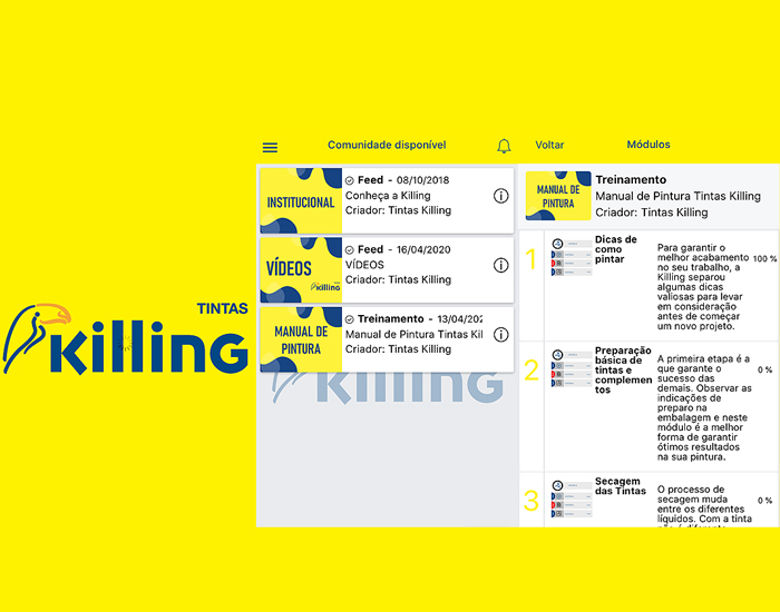 Tintas Killing lança aplicativo de treinamento técnico gratuito