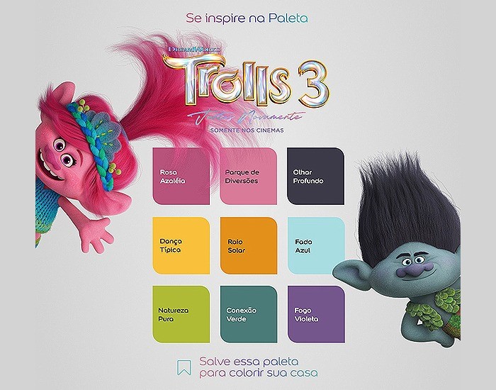 Tintas Coral lança paleta de cores inspirada na animação Trolls 3 - Juntos Novamente 